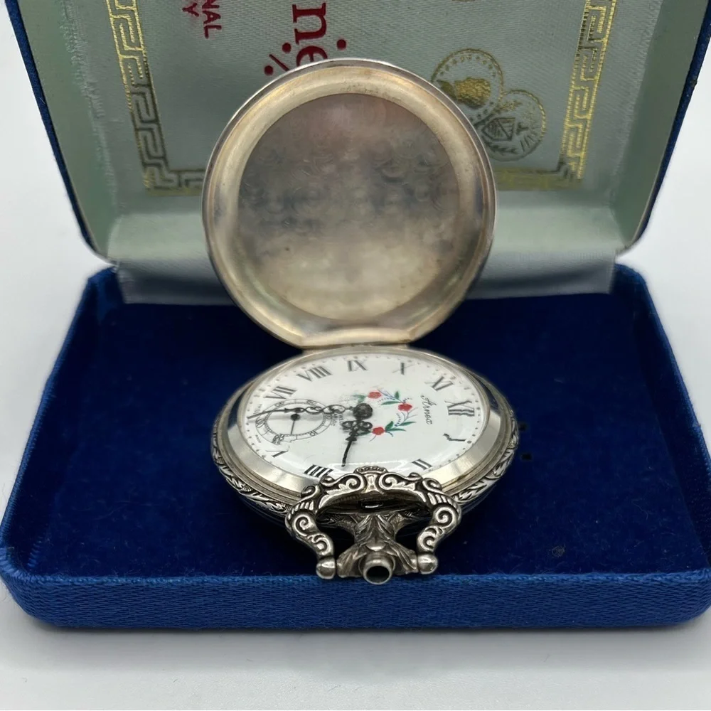 Vintage Arnex 17J Swiss Pocket Watch Dog Bird Scene